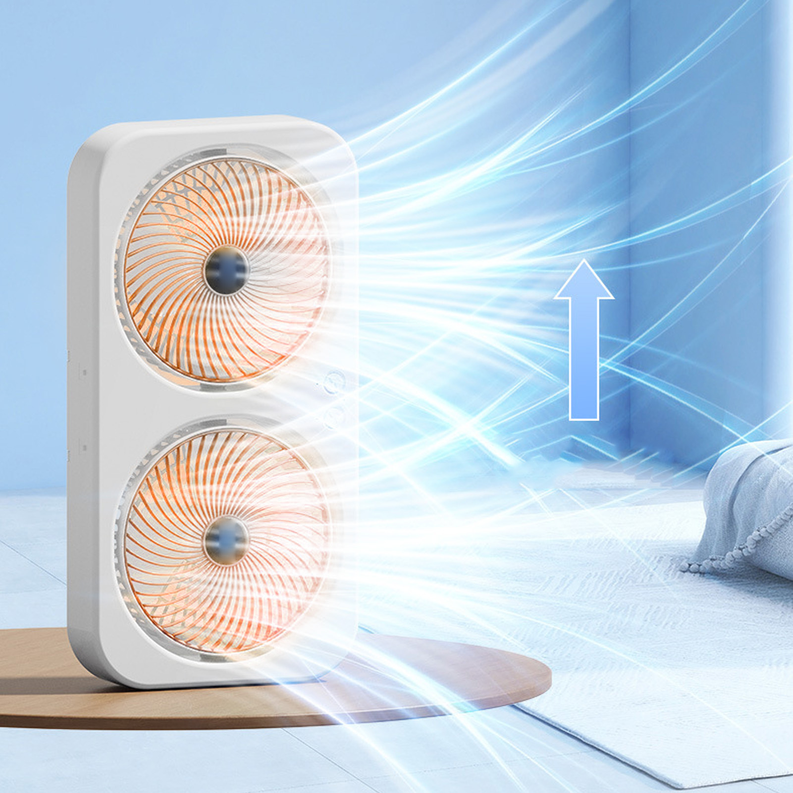 Tabletop Dual Fan USB Rechargeable Silent Air Circulation Fan With Brushless Motor Multi Speed Control For Home Dormitory Orange - Image 4