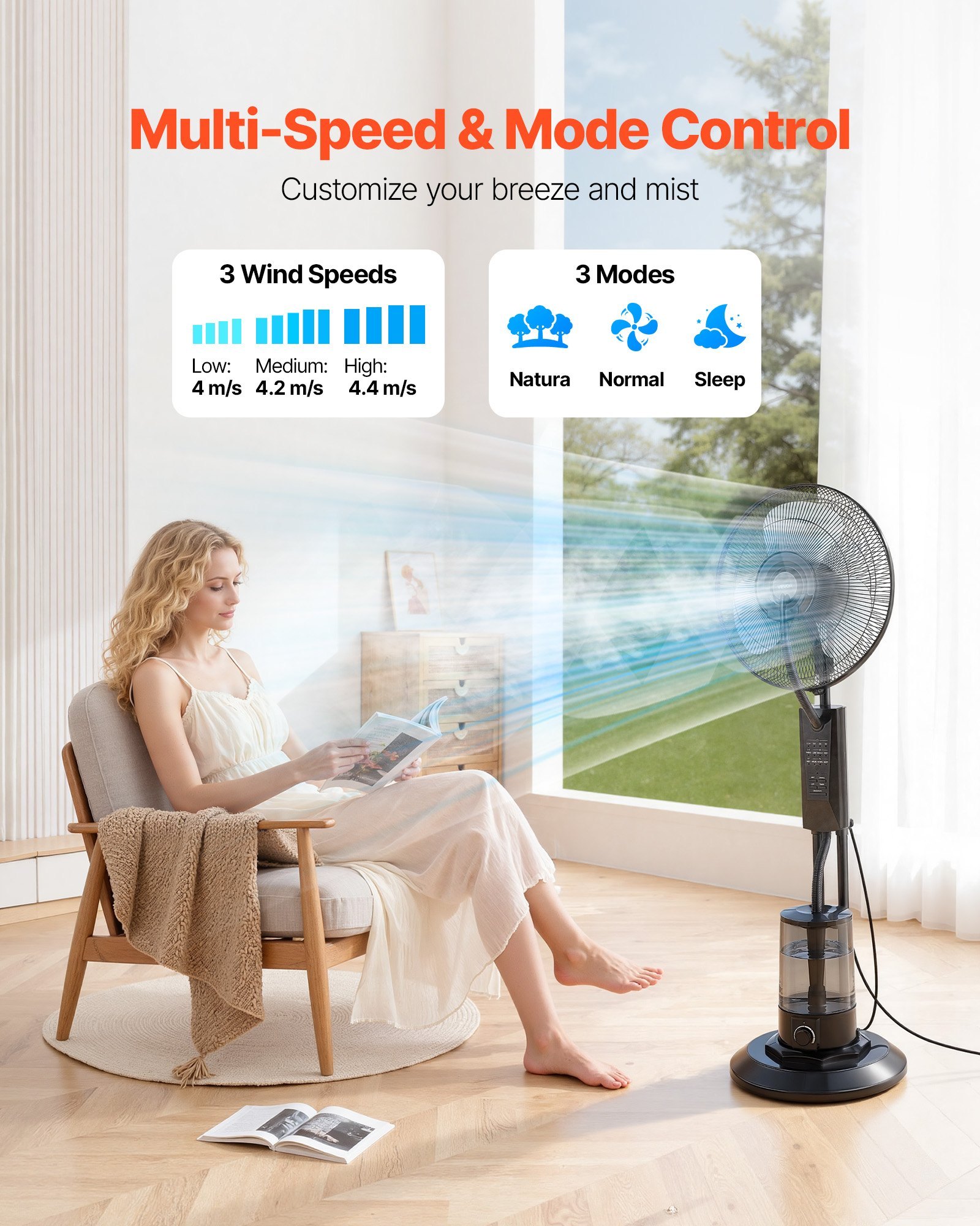 Misting Fan, 3 Wind Speeds Misting Standing Fan, Mister Cooling Fans With 0.79 Gal Water Tank, Remote & Panel Control, Water Cooling Fans For Indoor, Outdoor, Garage, Patio, Living Room, 3 Modes - Image 3