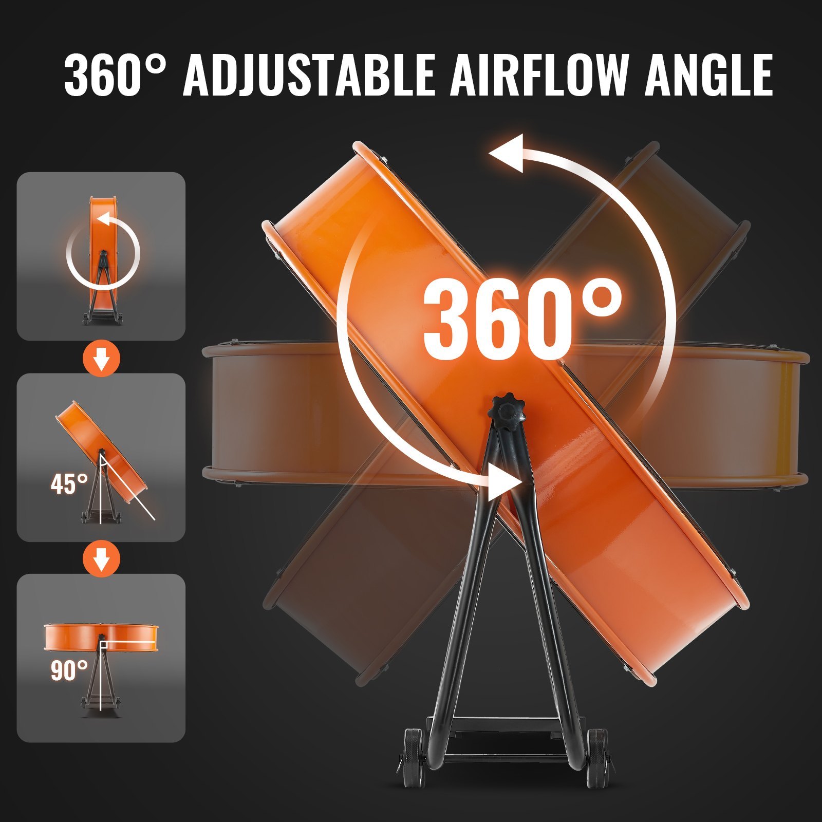 Drum Fan, 24 Inch High Velocity Industrial Shop Fan, Heavy Duty Commercial Use 3-Speed 8600CFM, 360°Adjustable Tilting Industrial Floor Fan For Warehouse,Workshop,Factory, Basement - Image 5