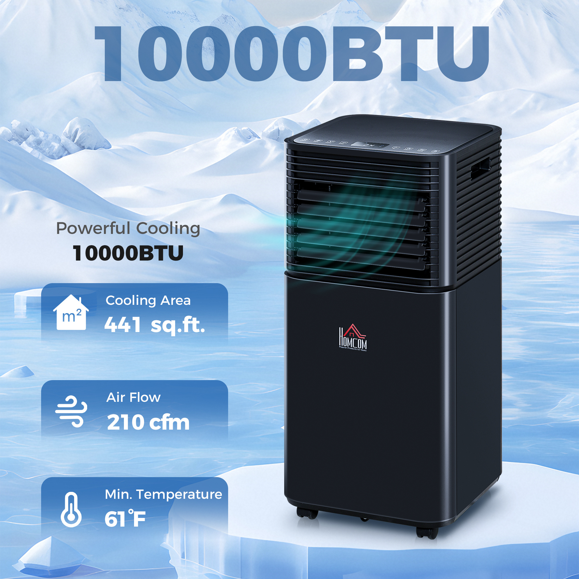 10000 BTU Portable Air Conditioner with Dehumidifier, Cooling Fan, Sleep, Remote, 24H Timer, Auto Off, Black - Image 2
