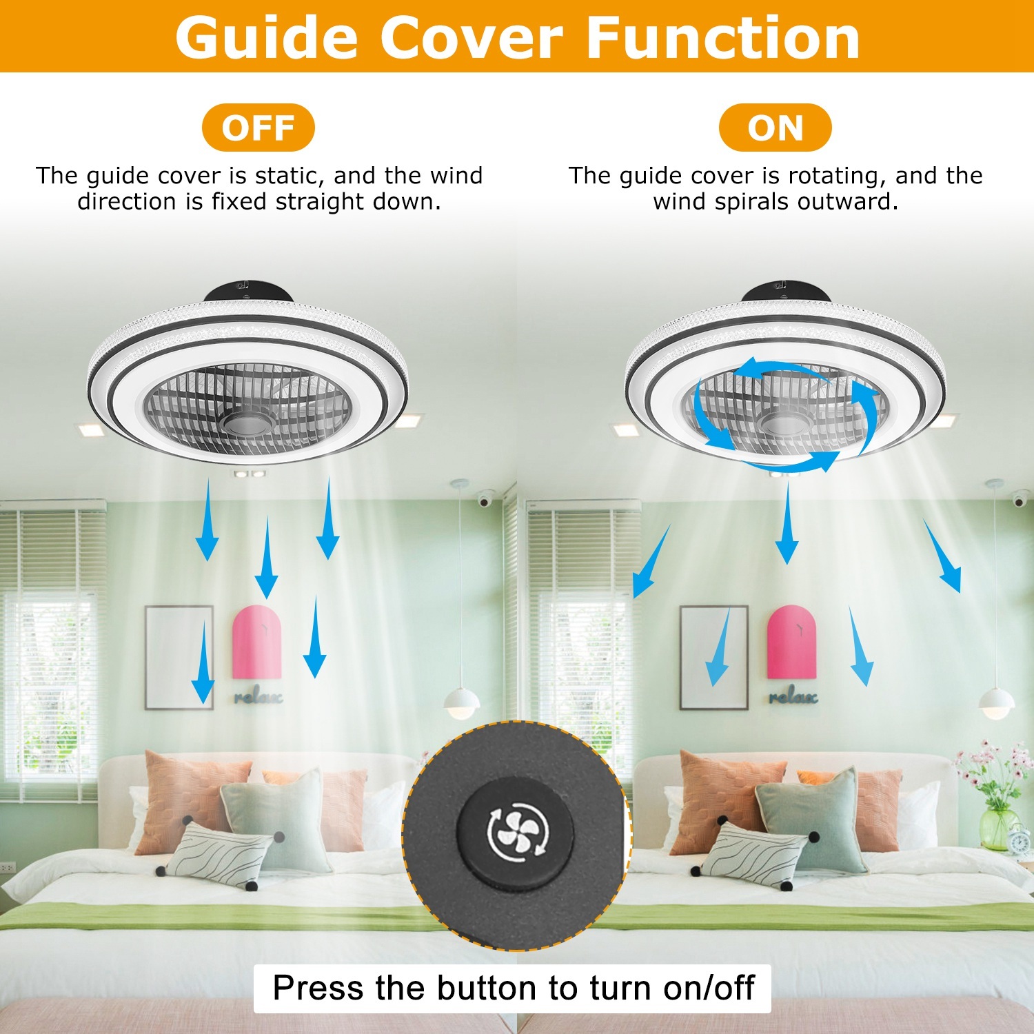 20.5in Ceiling Fan With Light Round Pendant Fan Lamp 30W LED Ceiling Fan With 3-Fan Speed Remote Control Timer APP Control - Image 8