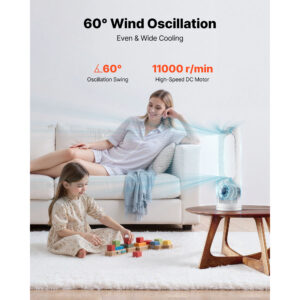 Desk Fan Bladeless, 17 Inch Office Table Fan Small Quite, 5 Speeds Adjustment, 0-9H Timer, 60-Degree Oscillation, Touch Control, Easy To Clean, Portable For Office, Living Room, Bedroom