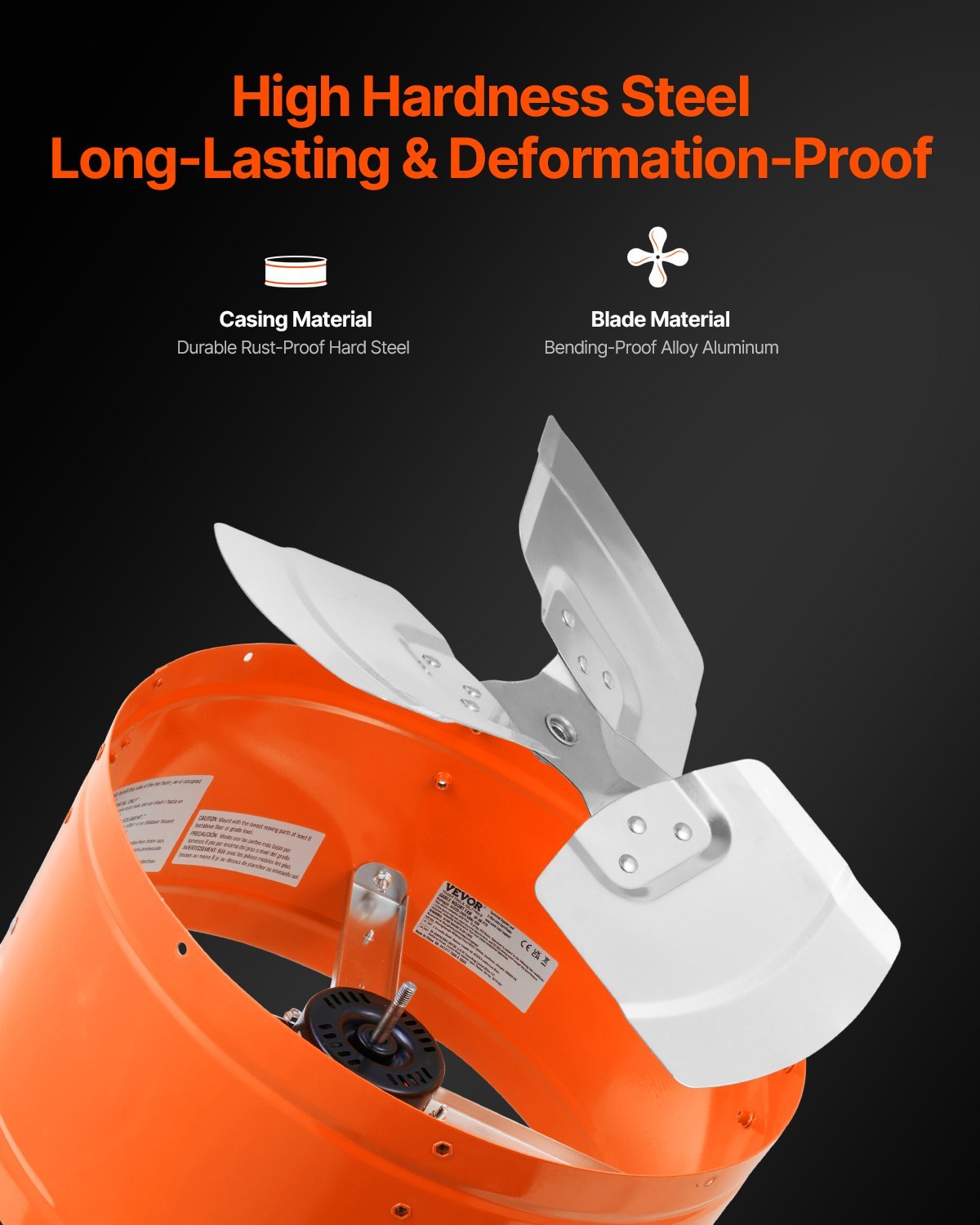 Gable Mount Fan, 15 Inch Attic Exhaust Fan With Adjustable Thermostat & Outer Mesh, 1650 CFM House Ventilator Cools Up To 2360 Sq.Ft, Quiet Ventilation For Roof, Garage & Shop, Vibrant Orange - Image 4