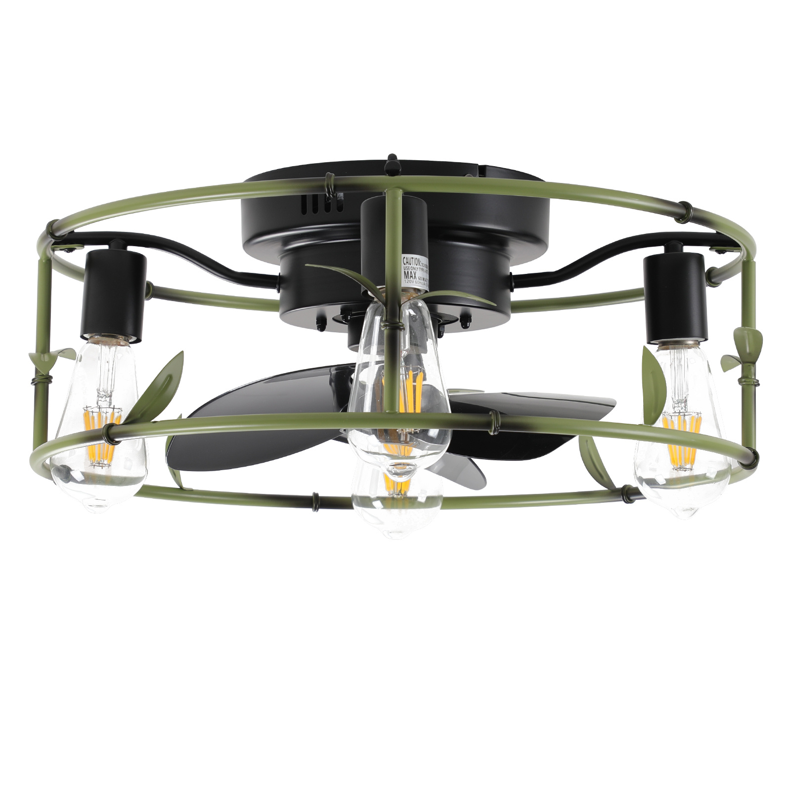19 Green Industrial Ceiling Fan With Light - Flush Mount Caged Ceiling Fan With Remote, 3-Light Rustic Ceiling Fan, Silent 6-Speed Reversible DC Motor For Bedroom, Living Room Bulb Not Included - Image 7
