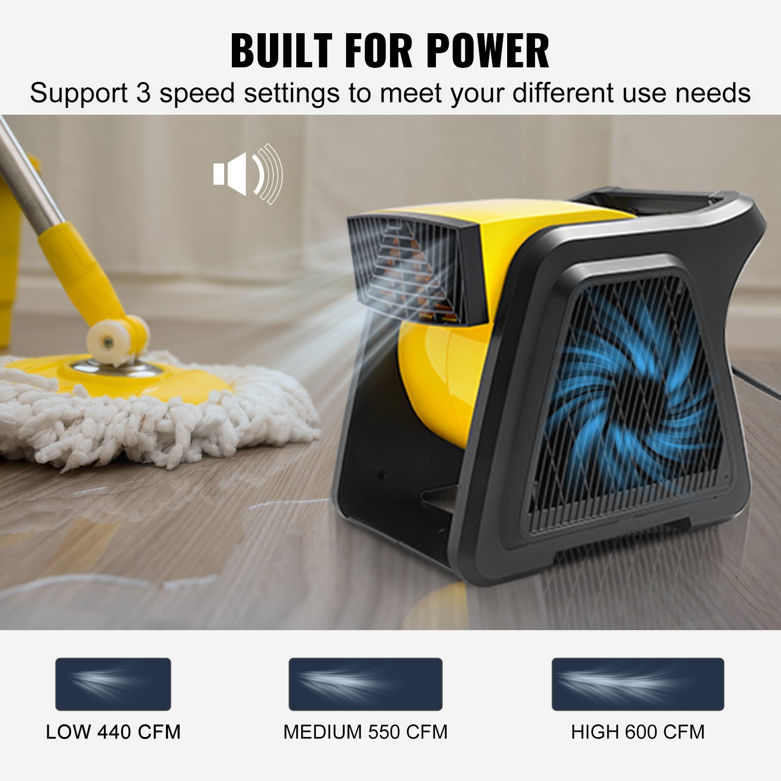 Pivoting Utility Fan, 600 CFM High Velocity Floor Blower For Drying, Cooling, Ventilating, Exhausting, 300° Blowing Angle Air Mover, Portable Carpet Dryer Fan For Home, Work Shop - Image 3