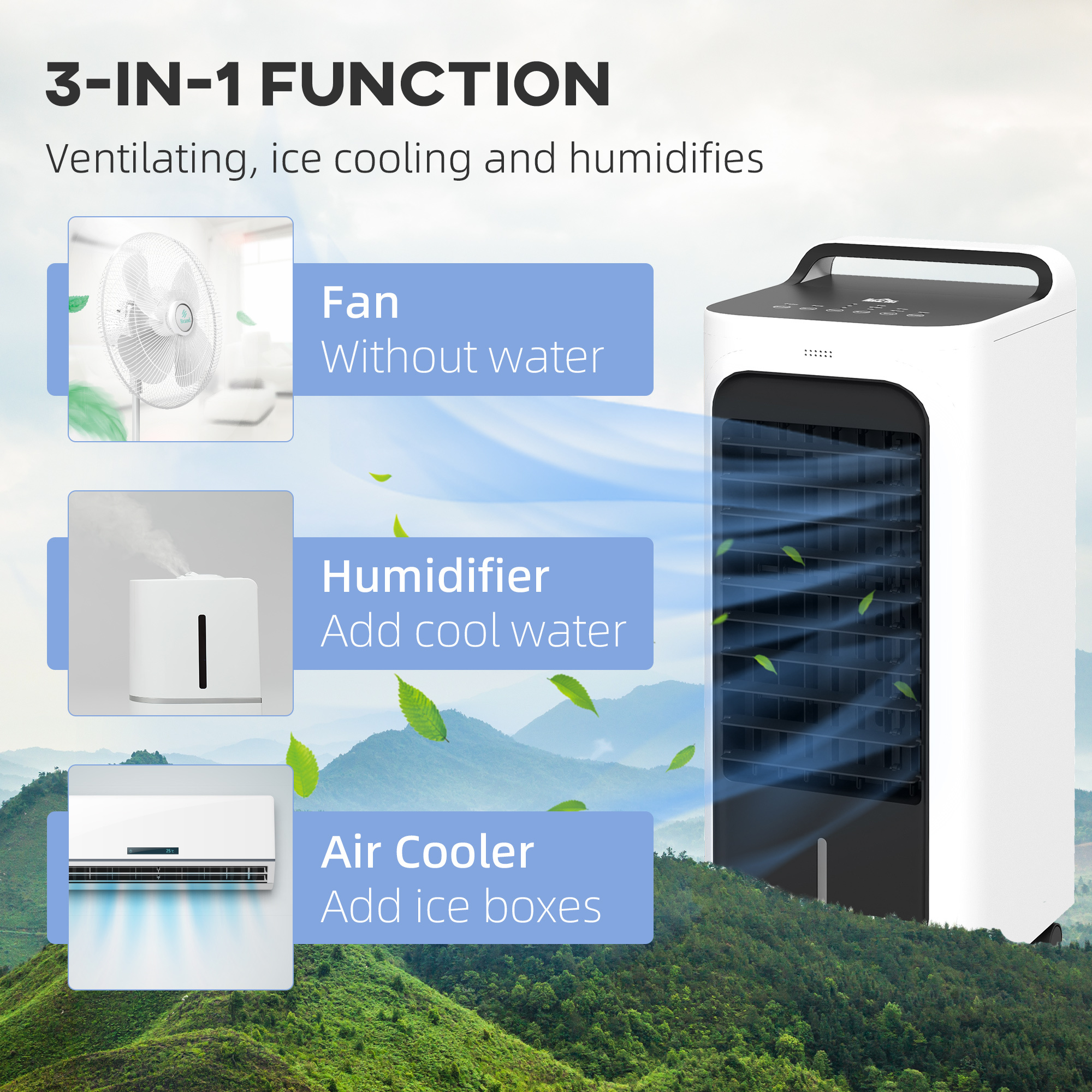 Room Air Cooler with Ice Packs, Ice Cooling Fan Water Humidifier Unit with Remote, Timer, Oscillating - Image 5