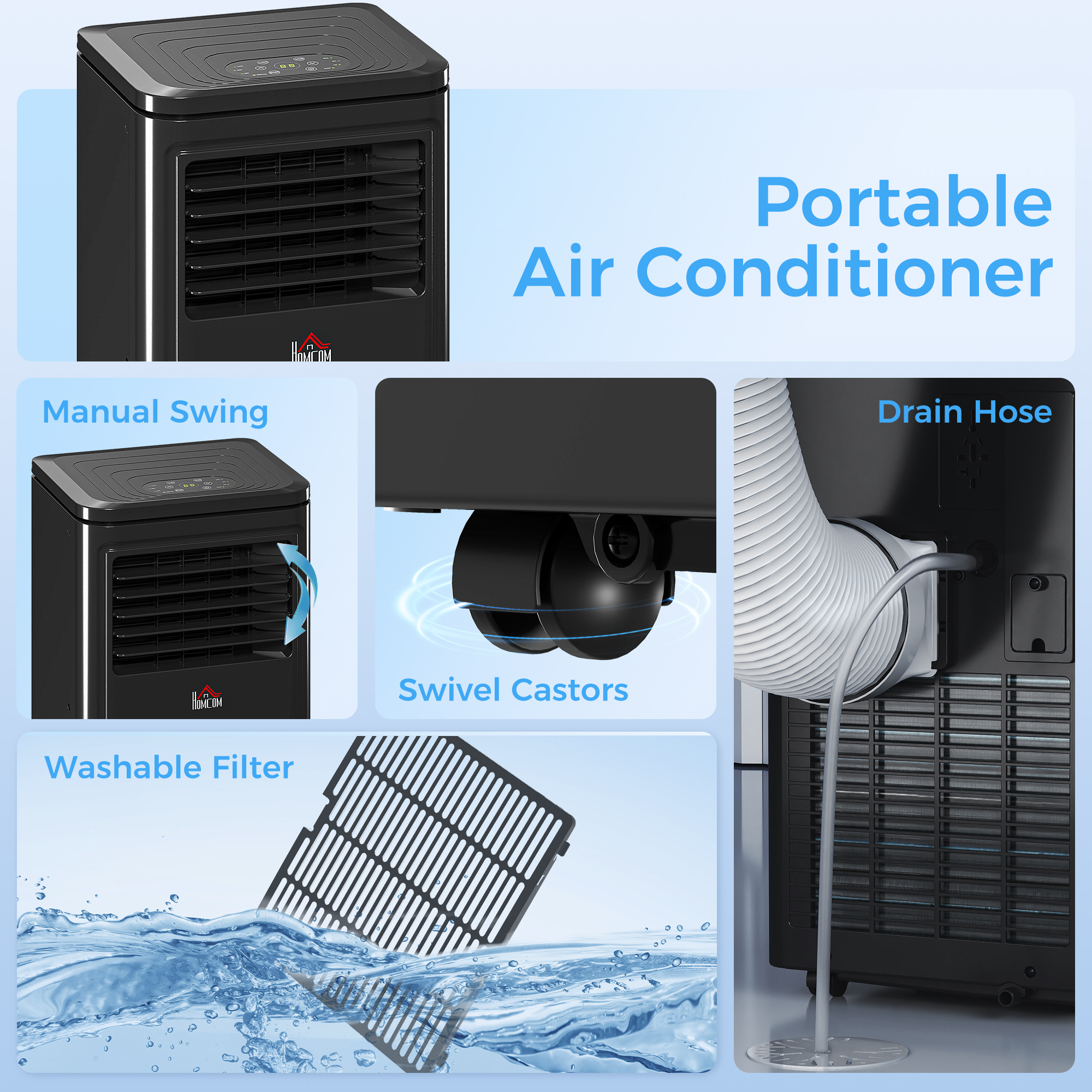 8,000 BTU Portable Air Conditioner Fan w/ Remote for Rooms Up to 344 Sq. Ft., Evaporative Cooler AC Unit Black - Image 8