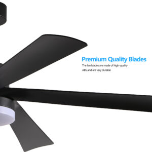 65 Inch Black Ceiling Fan With Light, 5-Blade Dimmable LED Ceiling Fan With Remote Control, Modern Quiet Design For Living Room And Bedroom Silent 6-Speed Reversible DC Motor
