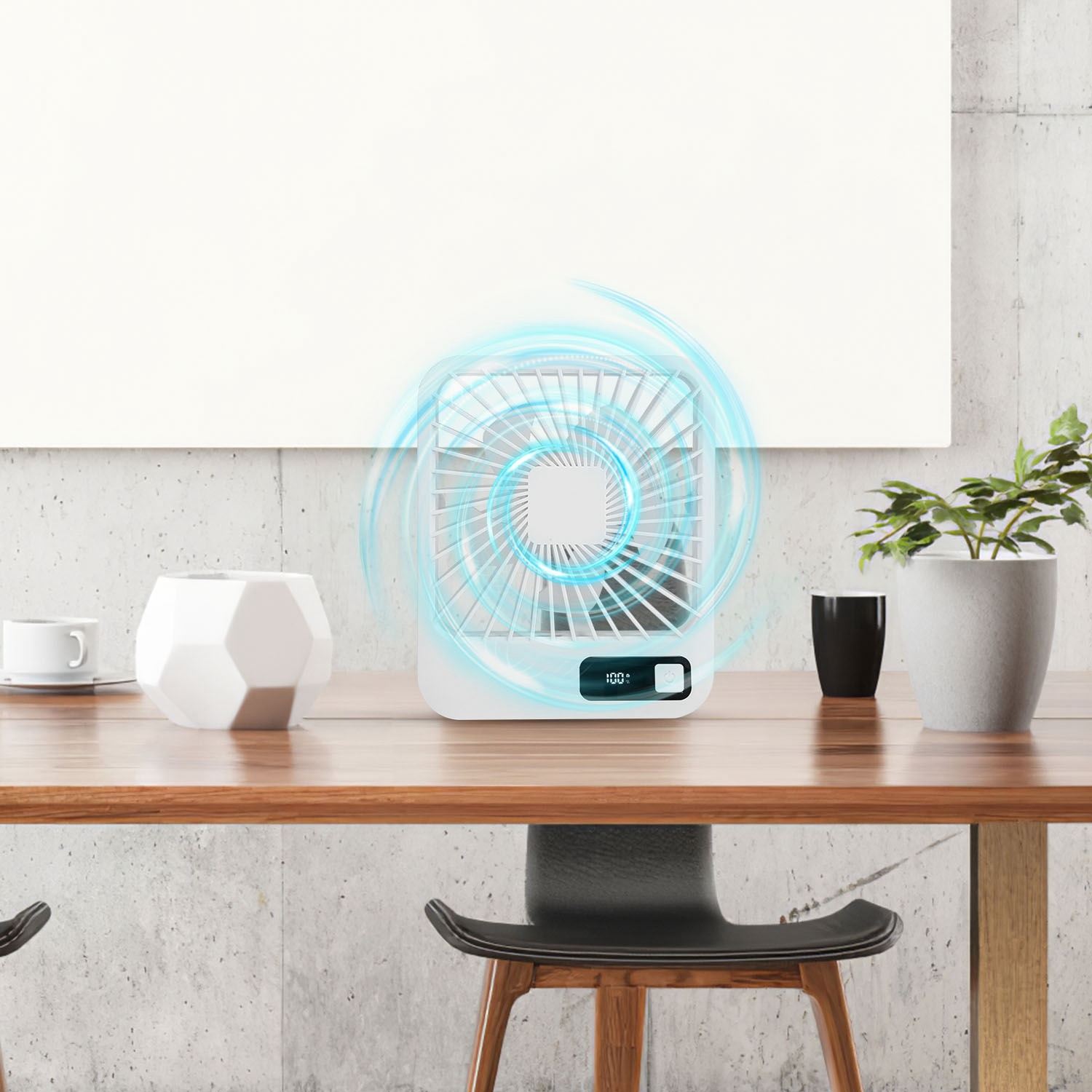 3 Colors Options -- 1Pc Mini Desktop Cooling Fan Rechargeable Battery Powered Personal Fan Speed Adjustment Strong Airflow Quiet Travel Fan With LCD Display For Home Office Travel - Image 6
