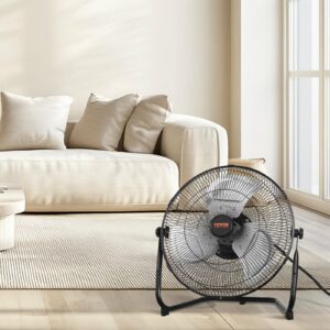 Floor Fan, 3 Speeds High Velocity Heavy Duty 14 Inch Industrial Fan, 2560 CFM 360° Adjustable Tilt 19.69 Ft/sec Airflow Large Metal Fan, For Home, Gym, Office, Garage, Commercial Shop & Bedroom