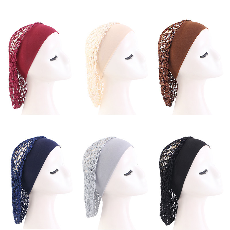 Elastic Wide-brimmed Hair Net Head Cover Hand Crocheted Hair Net - Image 9