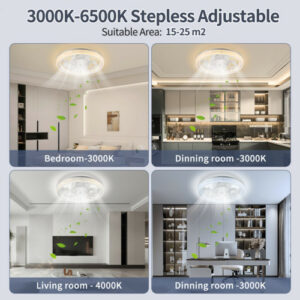 6 Speed Large LED Ceiling Fan With Lighting LED Light Adjustable Wind  Remote