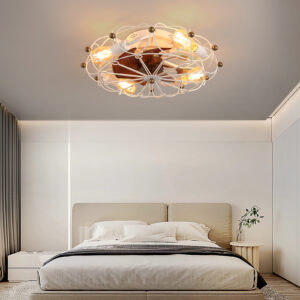 Low Profile Caged Ceiling Fan With Lights Remote Control, Embedded Modern Industrial Ceiling Fan