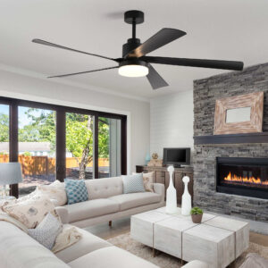 65 Inch Black Ceiling Fan With Light, 5-Blade Dimmable LED Ceiling Fan With Remote Control, Modern Quiet Design For Living Room And Bedroom Silent 6-Speed Reversible DC Motor