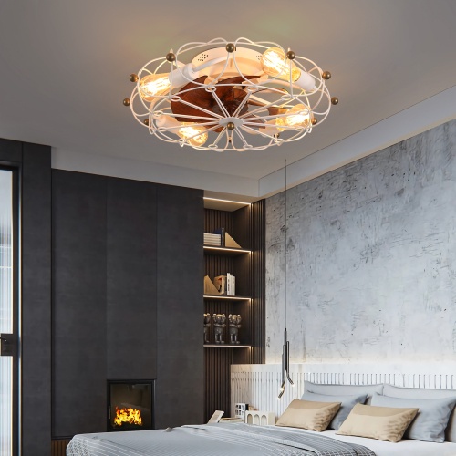 Low Profile Cage Ceiling Fan With Light Remote Control, Built-in Modern Industrial Ceiling Fan Unavailable Platforms- Temu - Image 5