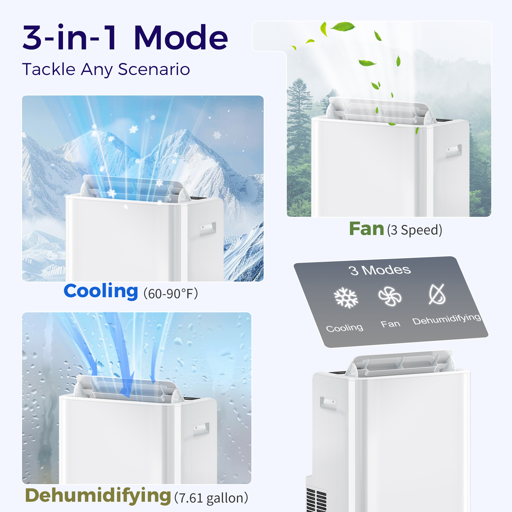 12000 BTU Portable Air Conditioner with Remote Control, Free Standing AC Unit with Built-in Cool, Dehumidifier, Fan Modes for Room Up to 550 Sq.Ft., 24 Hour Timer, Window Installation Kit - Image 5