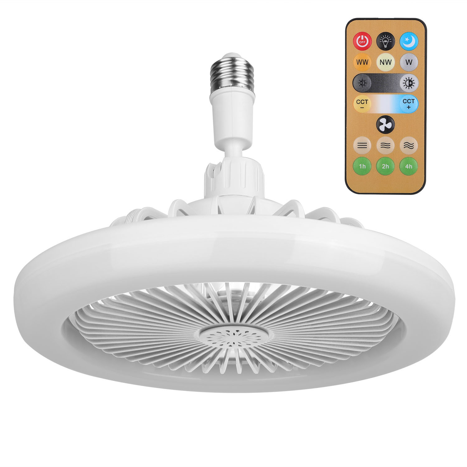 White-Grey Options -- 1Pc Ceiling Fan With Lights Remote Control 9.44in E27 Socket Fanlight With Dimmable Dimming Light Color Brightness 3 Fan Speed Timer Function - Image 2