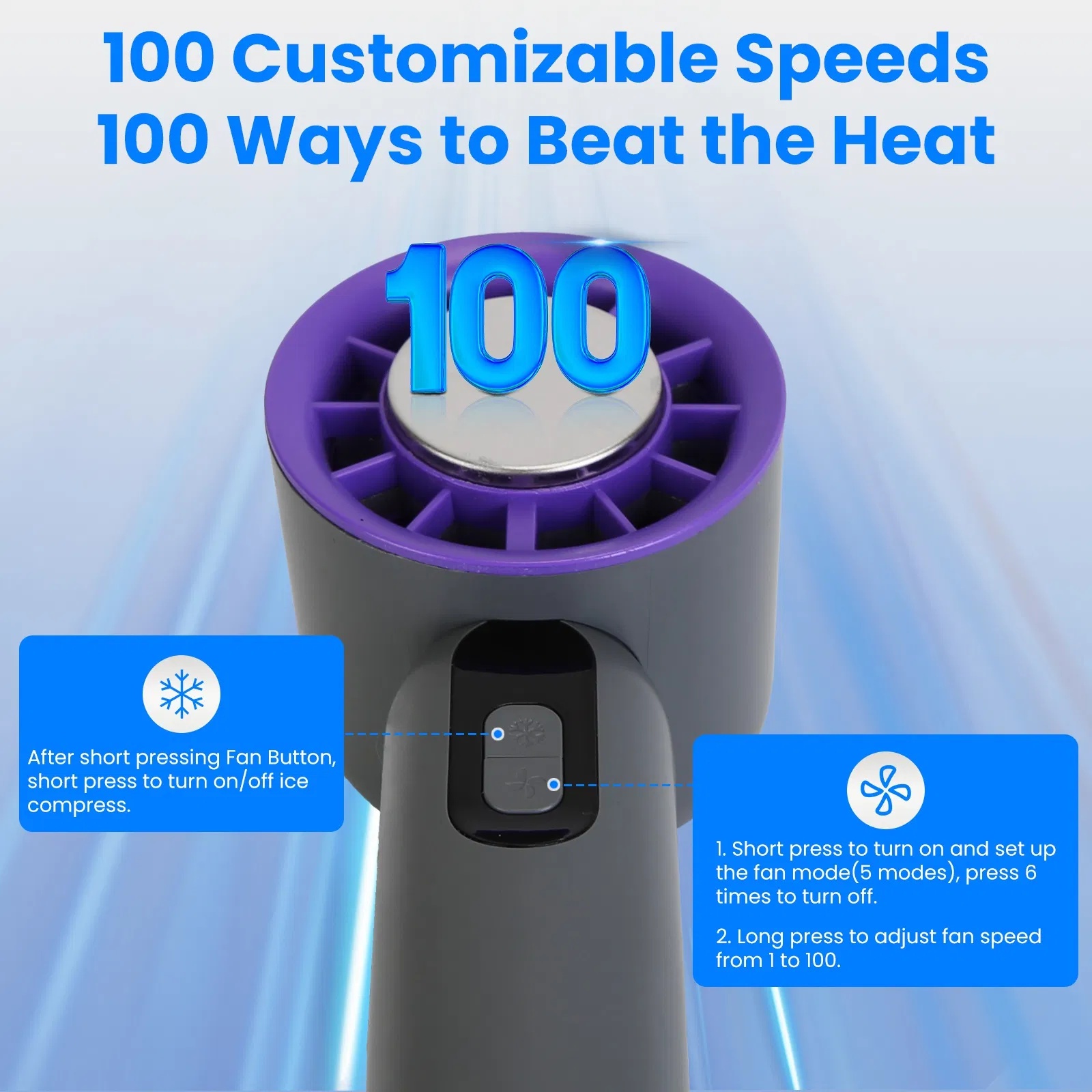 Speed Handheld Fan With Ice Cooler High Speed Turbo Fan 3000mAh Rechargeable Hand Fan With LCD Display For Travel Camping Beach Outdoor - Image 7