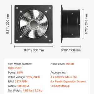 10 Inch Exhaust Fan, 988 CFM High Velocity Wall Mount Vent Fan With On&Off Control, Low Consumption, Portable Ventilation Extractor For Attic,Garage,Basement,Workshop,Kitchen, Chicken Coop,Black