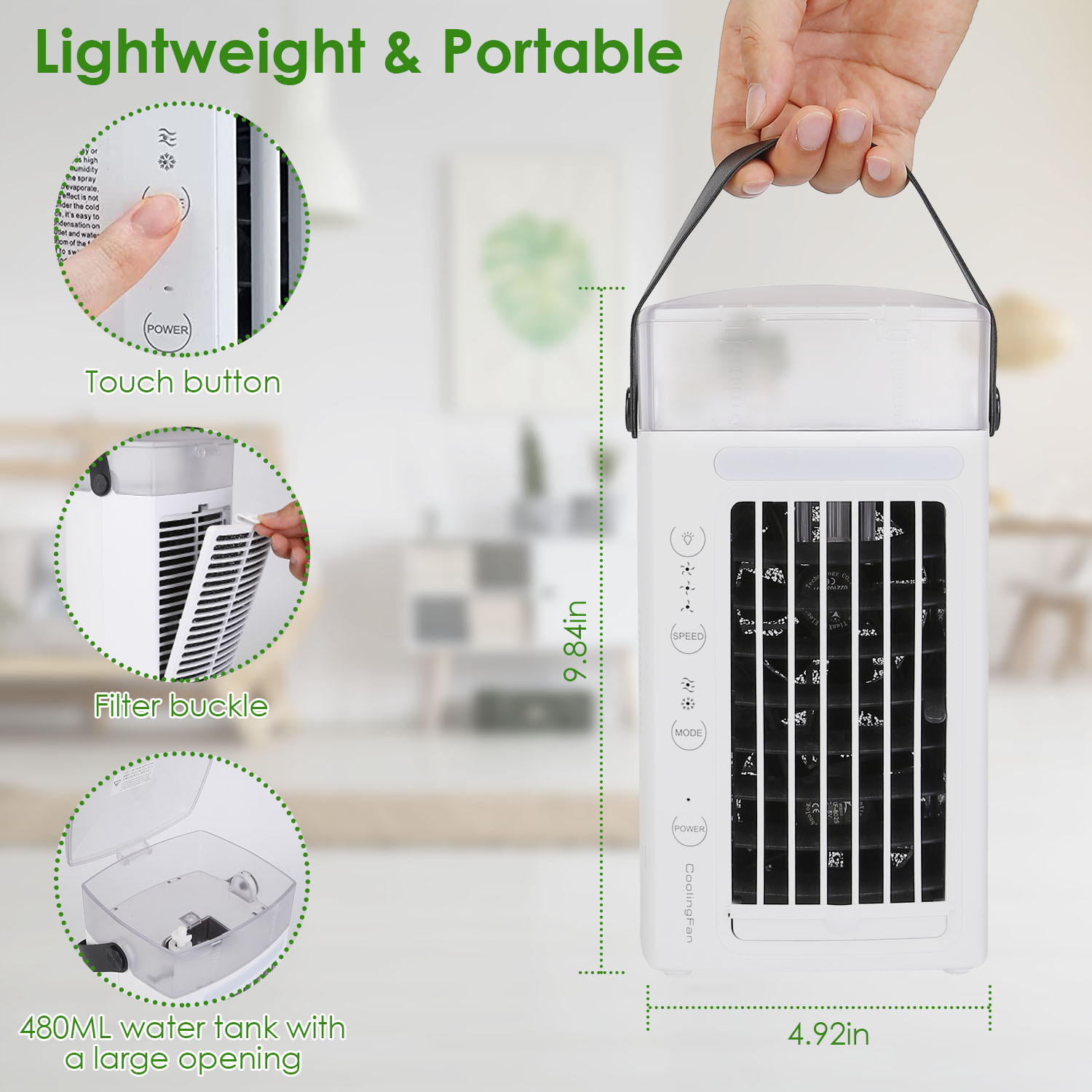 4 In 1 Portable Air Conditioner Fan Evaporative Air Cooler Water Mist Cooling Fan For Desktop 3 Speeds Nightlight - Image 3