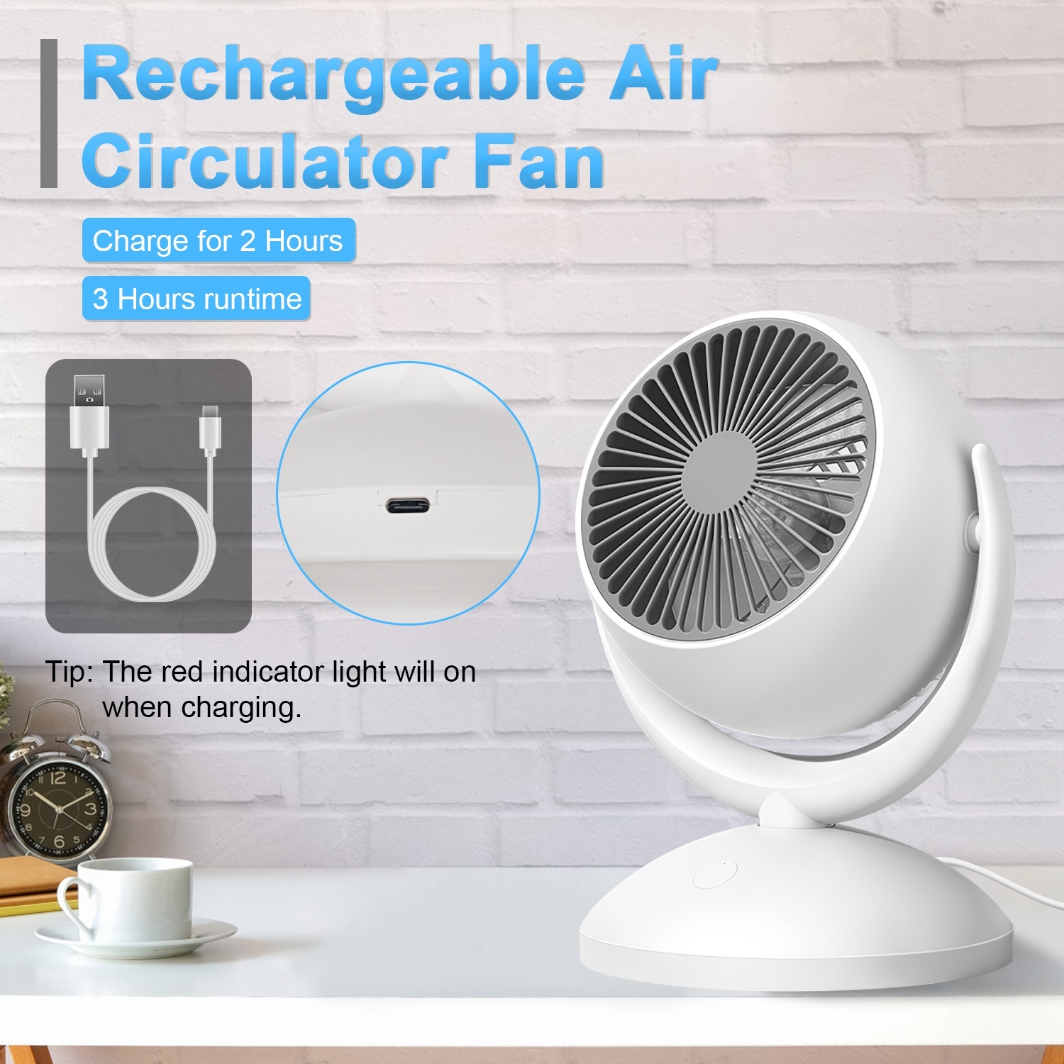 Air Circulator Desk Fan Portable Desktop Rechargeable Oscillating Fan With 4 Speeds 360 Degree Tilt Head Automatic Rotation Quiet 40dB Table Fan For Home Office Bedroom - Image 3