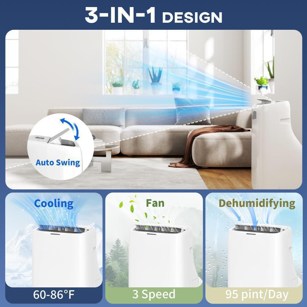 14000 BTU Portable Air Conditioner, Inverter & Dual Hose AC Unit W Cool, Dehumidifier, Fan, For 700 Sq. Ft, Window Kit - Image 3