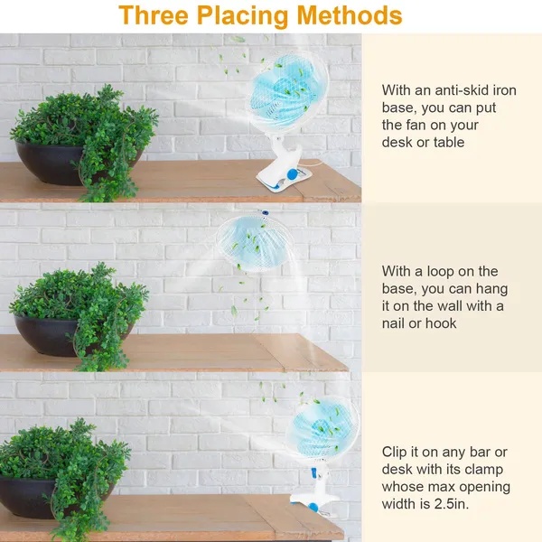 3-in-1 Clip On Fan, Quiet Small Desk Fan With 2 Speeds & Auto Oscillation, Clamp Fan For Office Bedroom Stroller, Safe For Baby - Image 3