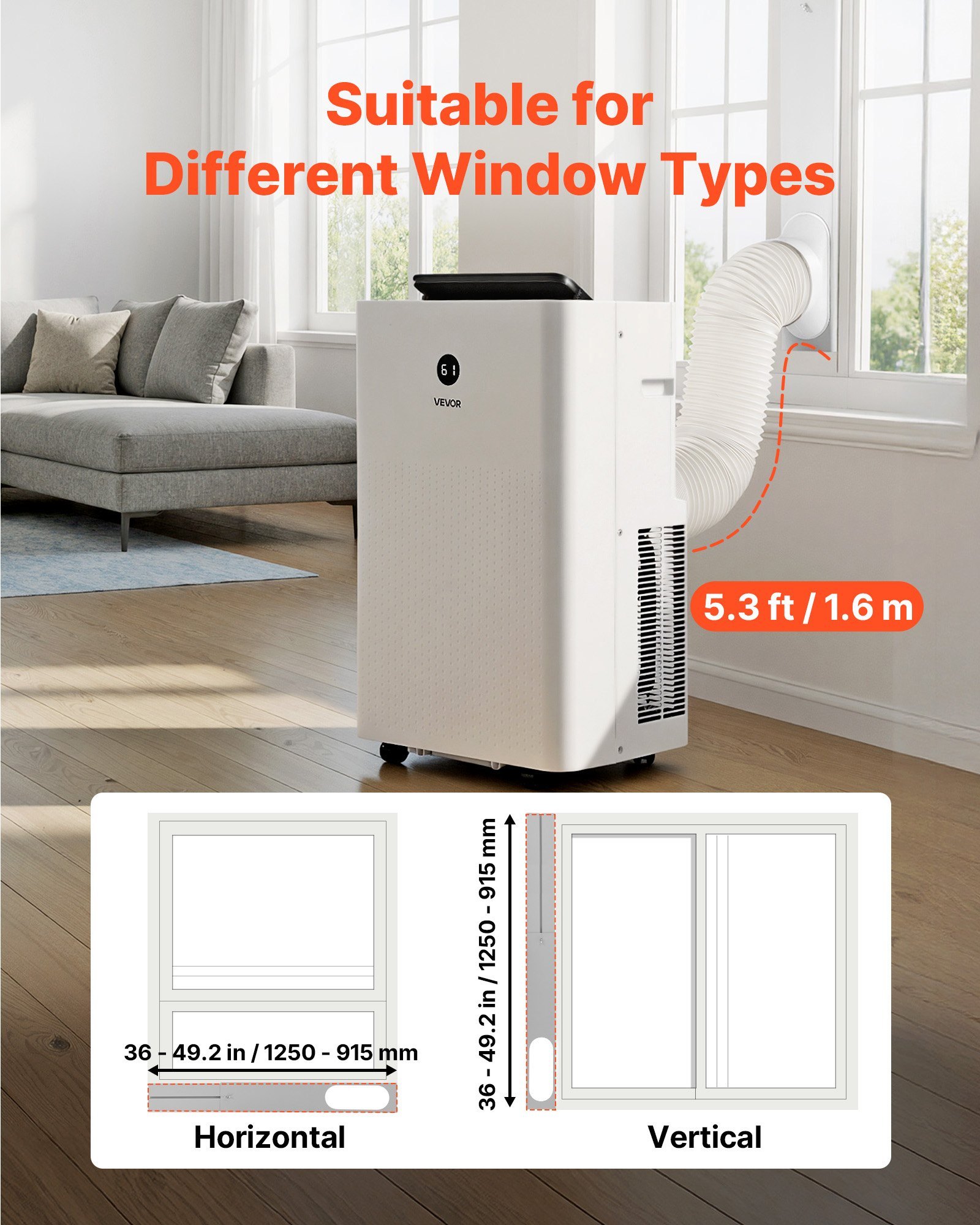 Portable Air Conditioner, 12000 BTU ASHRAE (8150 BTU SACC) 4-in-1 Standing Cooling Ac Unit, LED Touch Panel & Remote Control, 24h Timer, Cooling, Dehumidifier, Fan, Sleep Mode For Room Indoor - Image 3