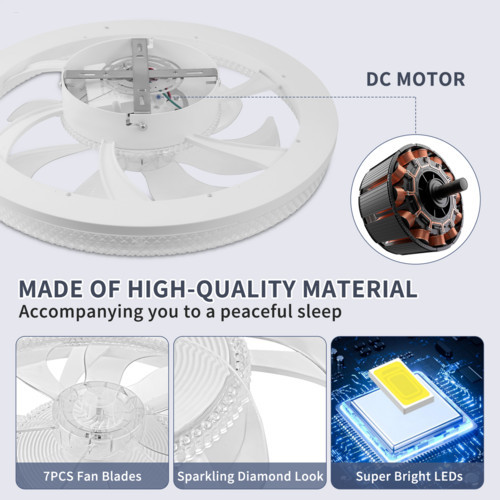 6 Speed Large LED Ceiling Fan With Lighting LED Light Adjustable Wind Remote - Image 3