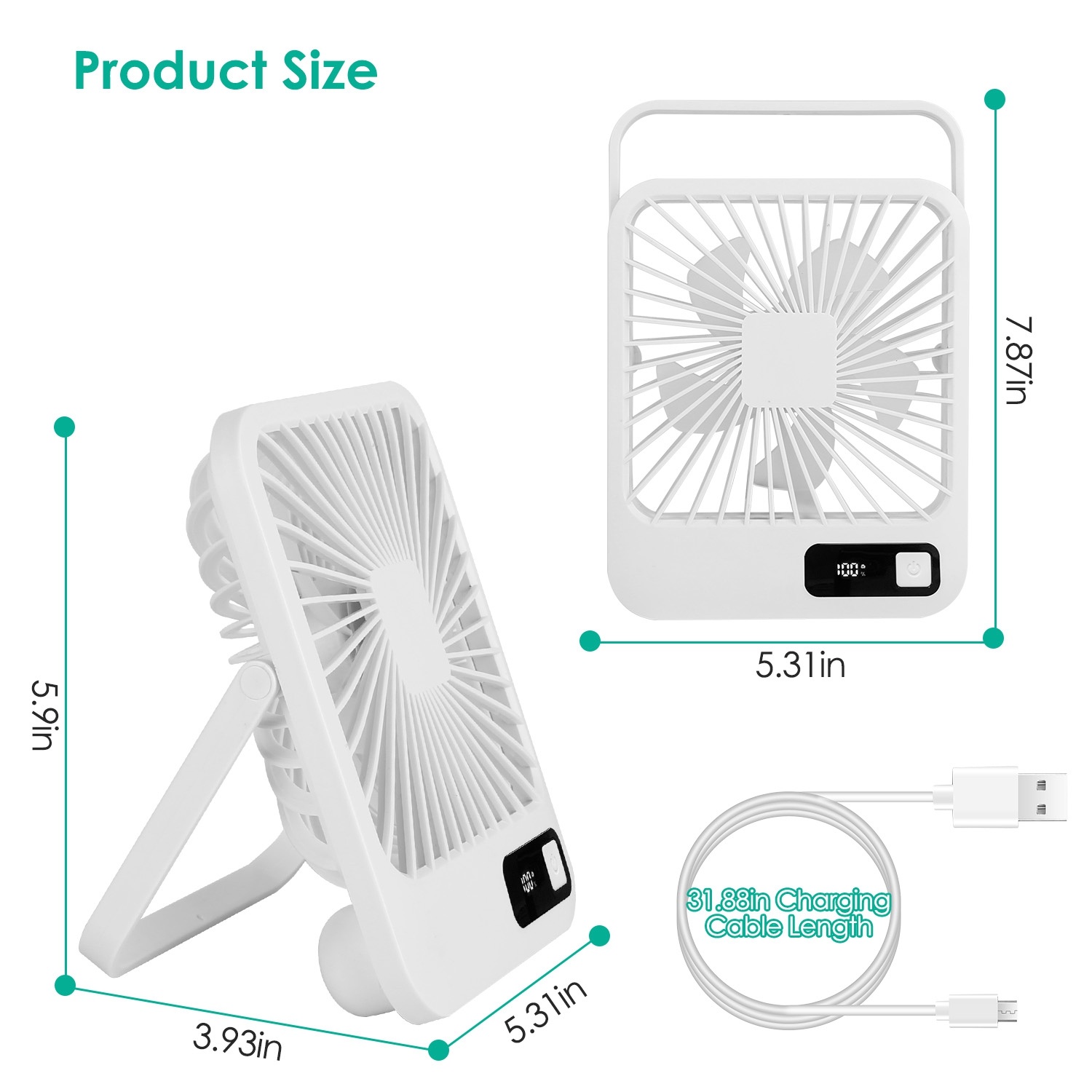 3 Colors Options -- 1Pc Mini Desktop Cooling Fan Rechargeable Battery Powered Personal Fan Speed Adjustment Strong Airflow Quiet Travel Fan With LCD Display For Home Office Travel - Image 7