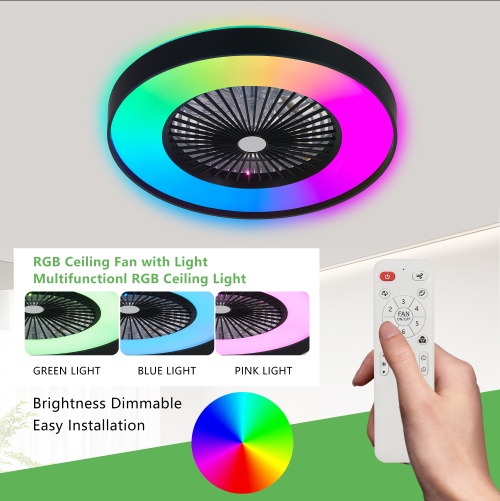 23 Inch Black Ceiling Fan Light With LED RGB Dimmable & Color-Changing, APP & Remote Control, Modern Smart Ceiling Fan For Living Room, Bedroom, And Dining Room Silent-6Speed-Reversible-DC Motor - Image 8