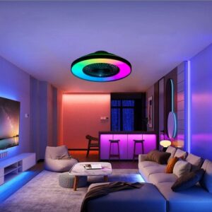 23 Inch Black Ceiling Fan Light With LED RGB Dimmable & Color-Changing, APP & Remote Control, Modern Smart Ceiling Fan For Living Room, Bedroom, And Dining Room Silent-6Speed-Reversible-DC Motor