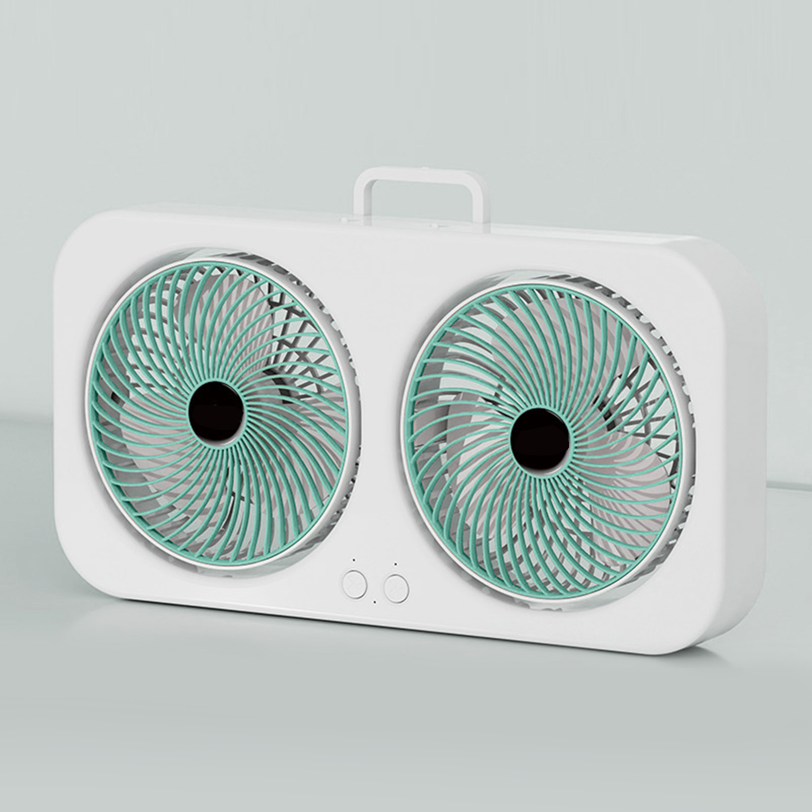 Tabletop Dual Fan USB Rechargeable Silent Air Circulation Fan With Brushless Motor Multi Speed Control For Home Dormitory Green - Image 2