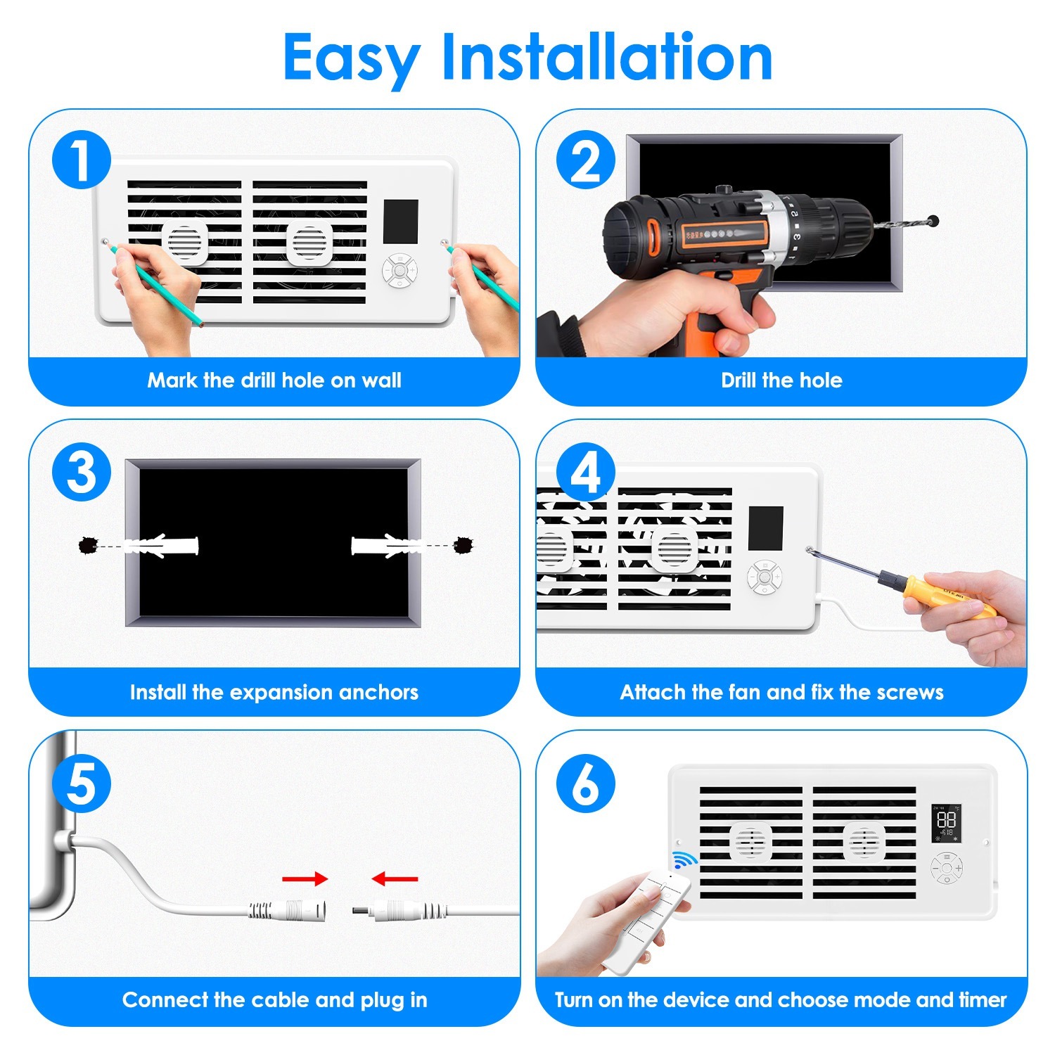 Register Booster Fan Smart AC Vent Booster Fan Fit 4in Plus 10in Register Holes With 3 Modes 10 Speeds 2H 4H Timer LCD Screen 2 Scent Diffuser Slots Remote Control Dual Motors For Wall Ceiling Floor - Image 10