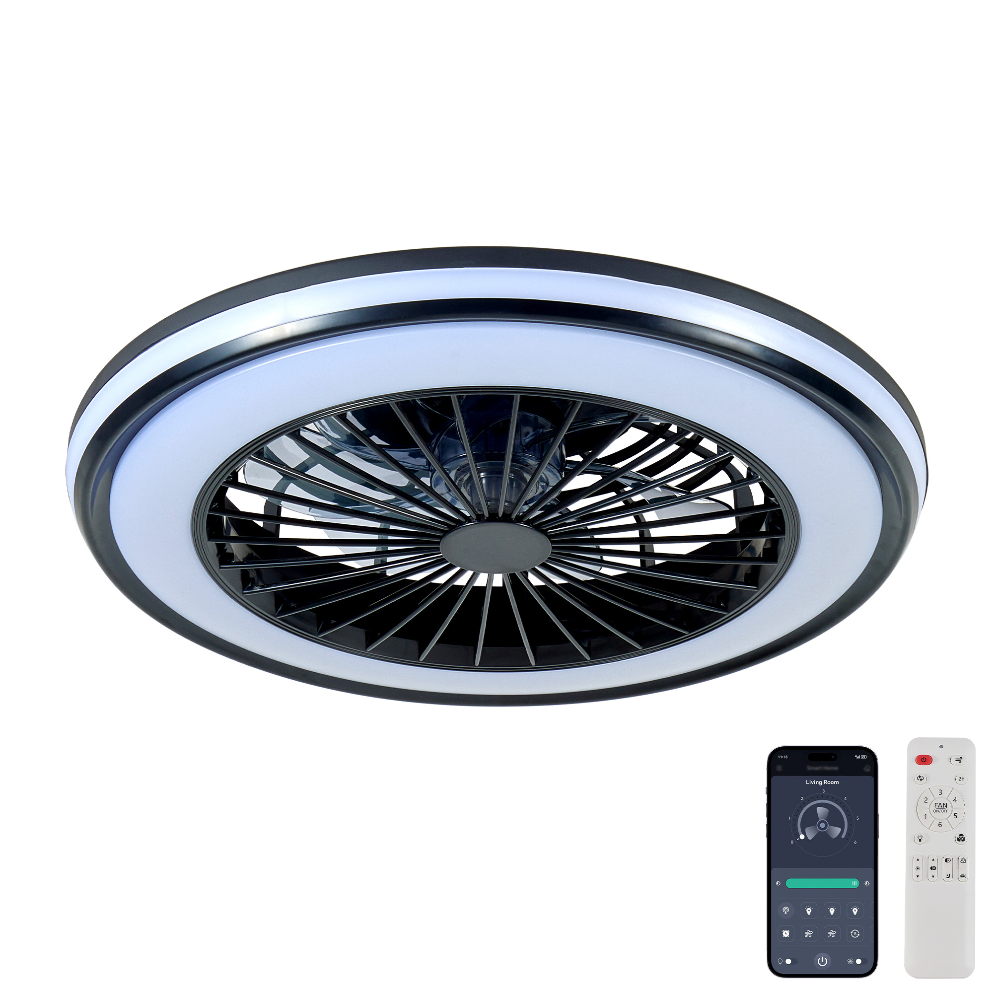 Modern LED Ceiling Light With Fan, RGB Ceiling Fan Lights, Infinitely Dimmable Light ForLiving Room, Bedroom, Office, 3000-4500-6000 K Black & 20 & RGB - Image 9
