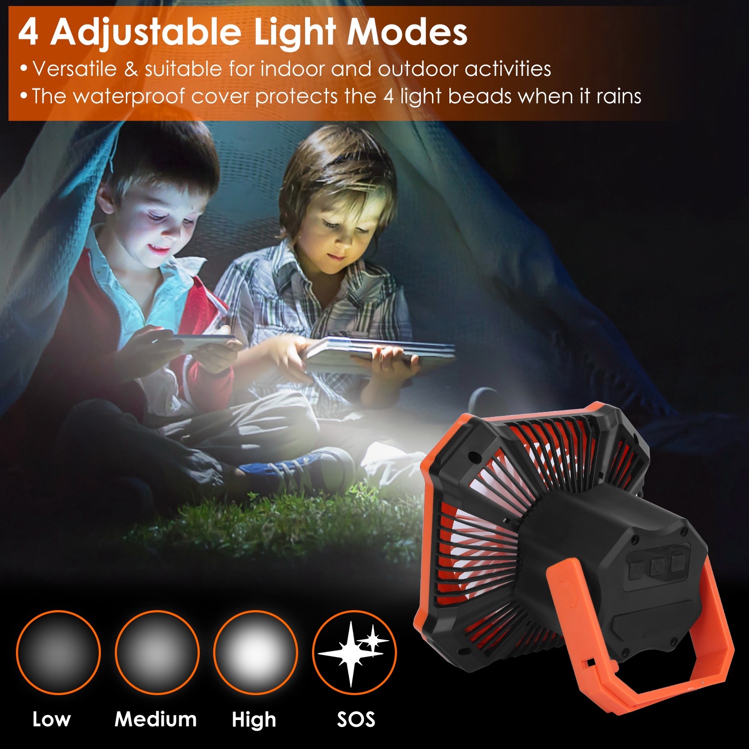 Portable Camping Lantern Fan Battery Powered Hanging Fan USB Rechargeable Tent Fan With 4 Light Modes 3 Wind Modes Emergency Power Bank Remote Control Hanging Hook - Image 5