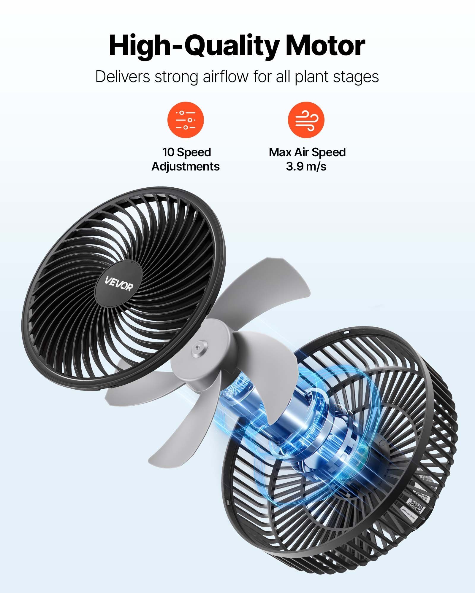 Plant Fan, Grow Tent Clip On Fan Rechargeable, USB Port With 9 Speeds & Circulation Mode, Smart Control, Powerful Oscillating, Long Runtime For Hydroponics Circulation Cooling, Black, 1 Pack - Image 3