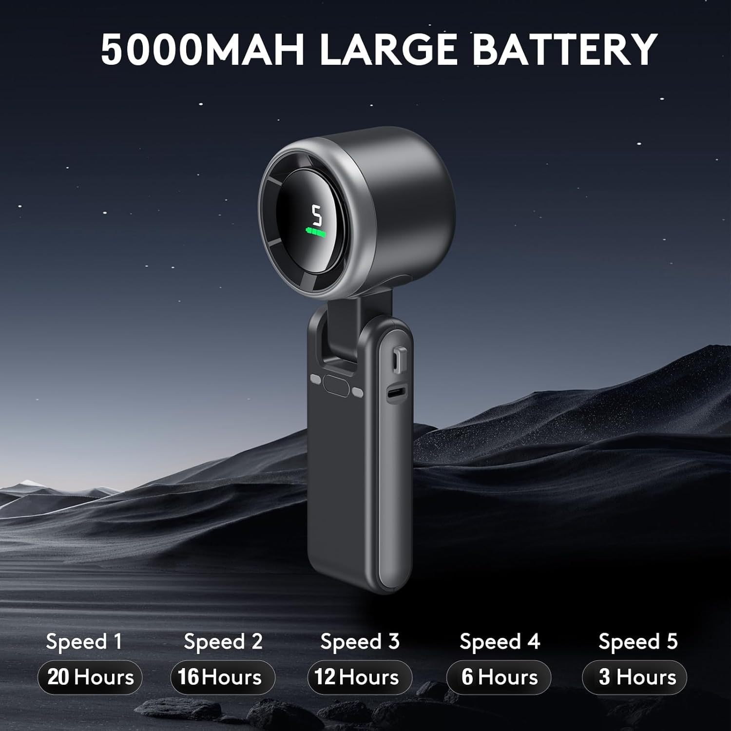 3 IN 1 Portable Handheld Turbo Fan, 5 Gear Wind,2500mAh Battery Operated - Image 3