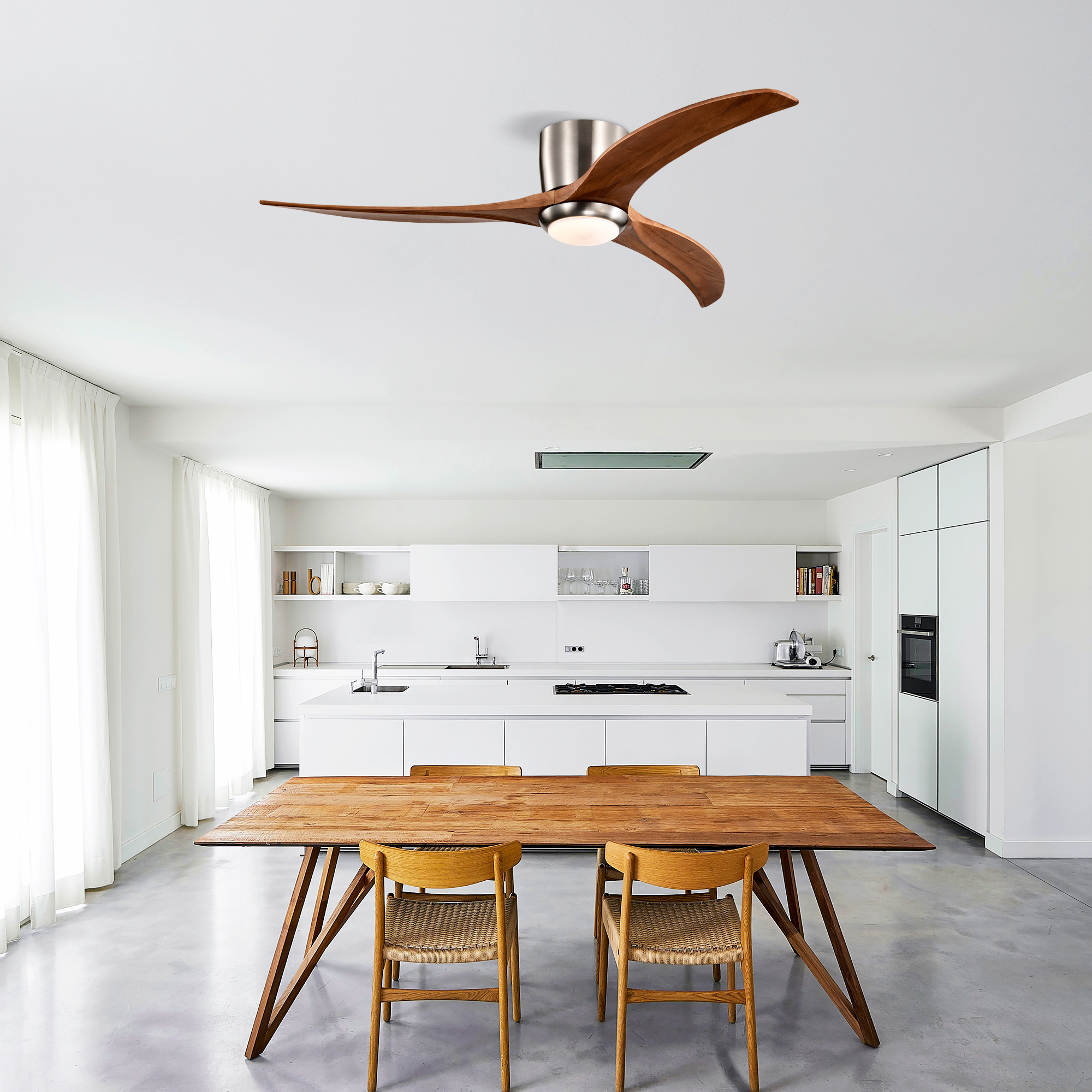 52 Inches Recessed Ceiling Fan Solid Wood Blade Ceiling Fan With Light Strip Remote Control, Noiseless Reversible Motor, 6 Speed, Suitable For Patio Living Room, Bedroom, Indoor, Nickel Color - Image 6