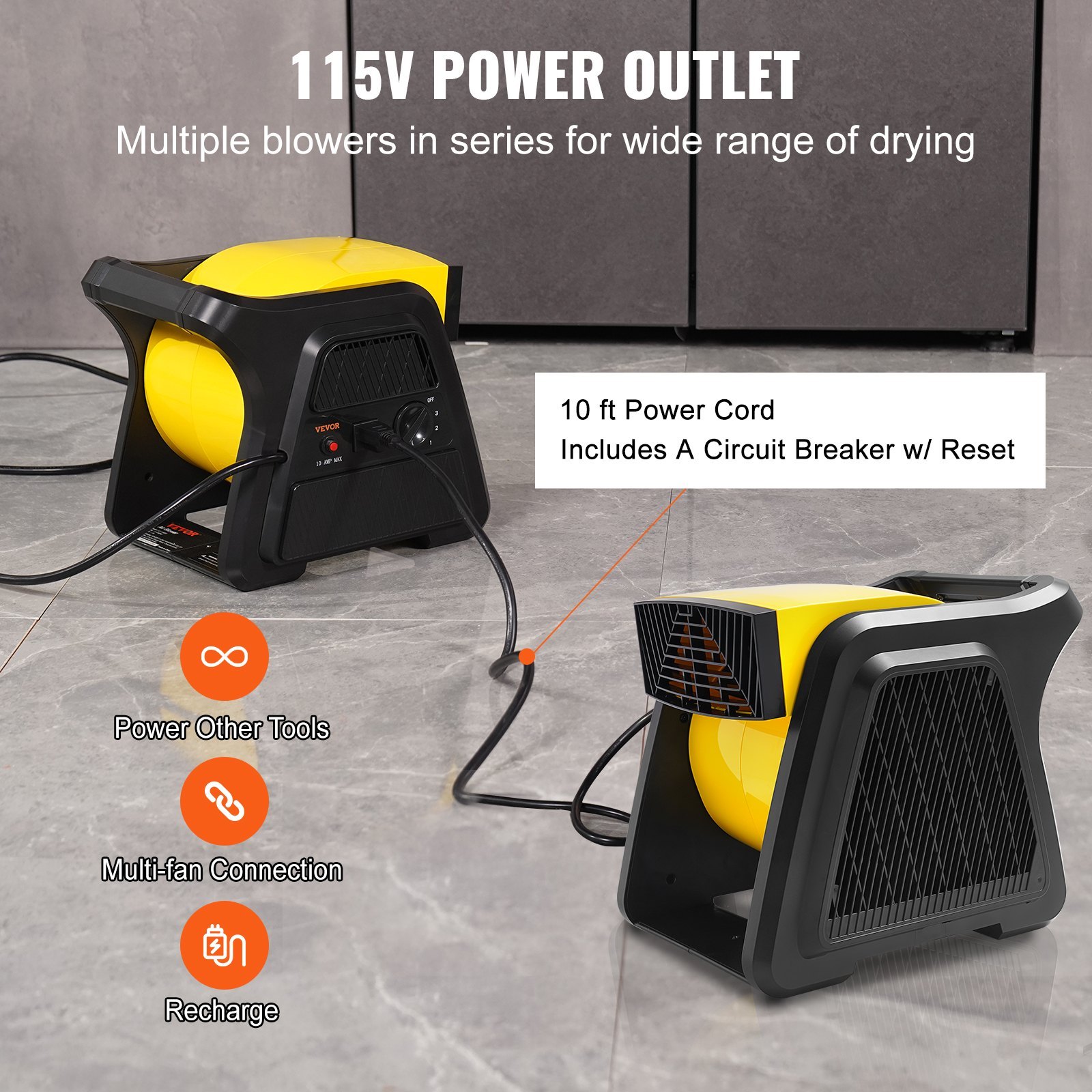 Pivoting Utility Fan, 600 CFM High Velocity Floor Blower For Drying, Cooling, Ventilating, Exhausting, 300° Blowing Angle Air Mover, Portable Carpet Dryer Fan For Home, Work Shop - Image 5