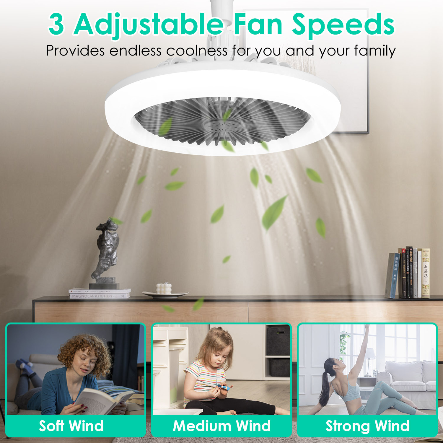 White-Grey Options -- 1Pc Ceiling Fan With Lights Remote Control 9.44in E27 Socket Fanlight With Dimmable Dimming Light Color Brightness 3 Fan Speed Timer Function - Image 6