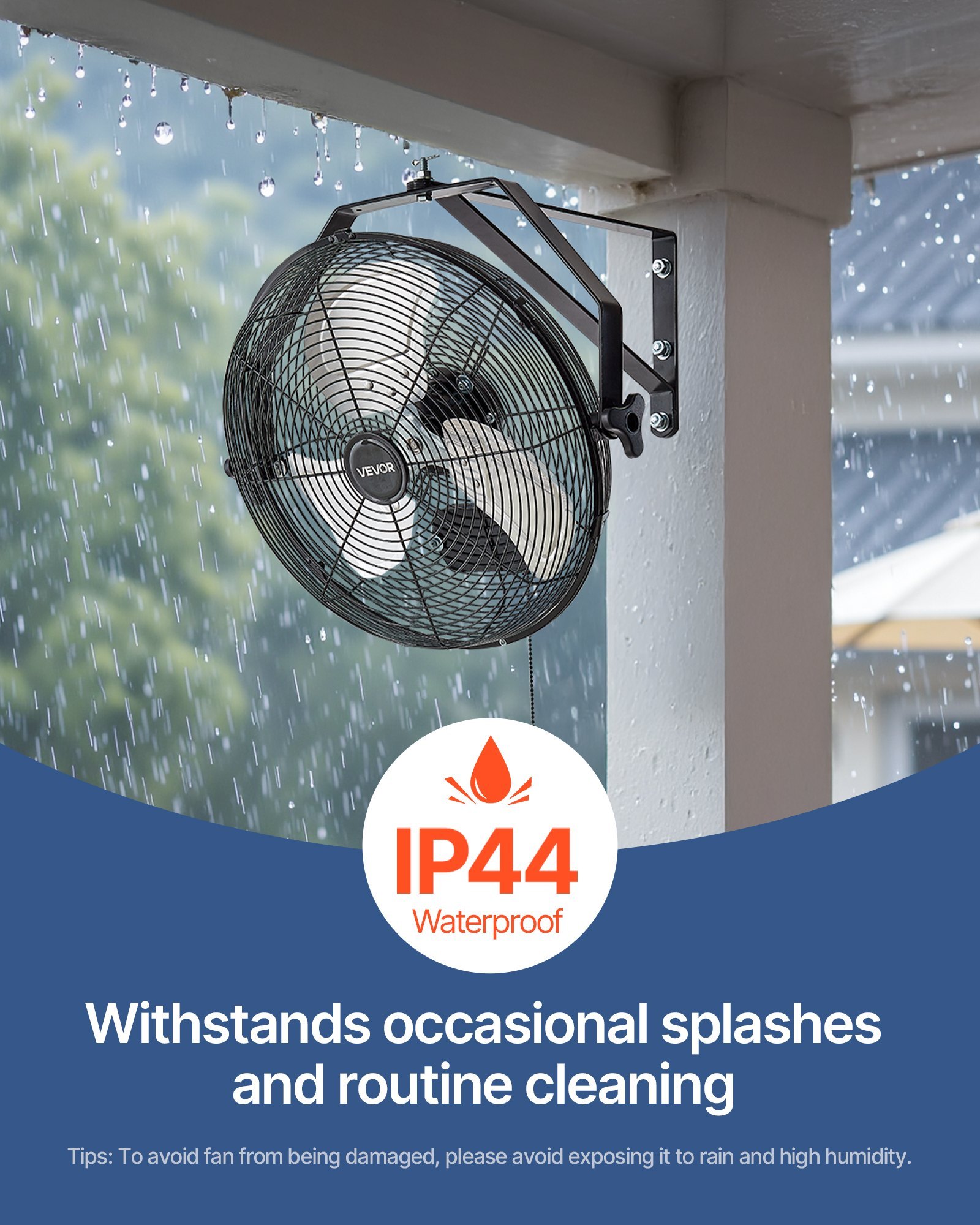 14 Inch Industrial Wall Mount Fan, High Velocity 2473 CFM Outdoor Fan With 3 Speeds, Waterproof IP44 Garage Wall Fan With Aluminum Blades For Workshop, Warehouse, Greenhouse - Image 3