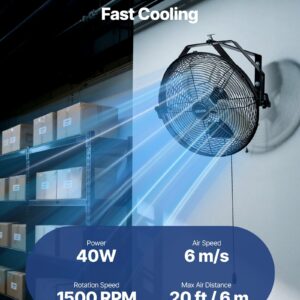 14 Inch Industrial Wall Mount Fan, High Velocity 2473 CFM Outdoor Fan With 3 Speeds, Waterproof IP44 Garage Wall Fan With Aluminum Blades For Workshop, Warehouse, Greenhouse