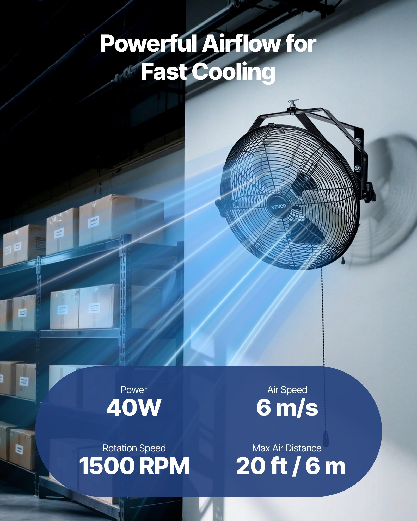 14 Inch Industrial Wall Mount Fan, High Velocity 2473 CFM Outdoor Fan With 3 Speeds, Waterproof IP44 Garage Wall Fan With Aluminum Blades For Workshop, Warehouse, Greenhouse - Image 2