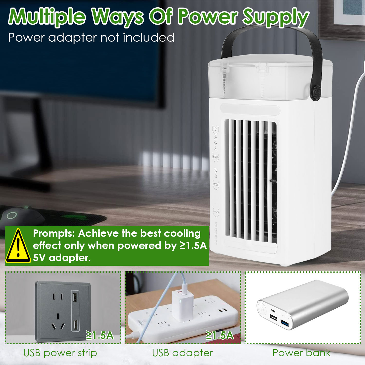 4 In 1 Portable Air Conditioner Fan Evaporative Air Cooler Water Mist Cooling Fan For Desktop 3 Speeds Nightlight - Image 4