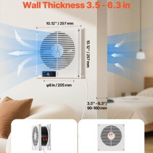 7.5-Inch Room To Room Fan, 2-in-1 305 CFM Through Wall Fan With Remote Control & Two-Way Airflow, 10-Speed Ventilation Quiet Vent For Kitchen, Living & Laundry Room Workshop