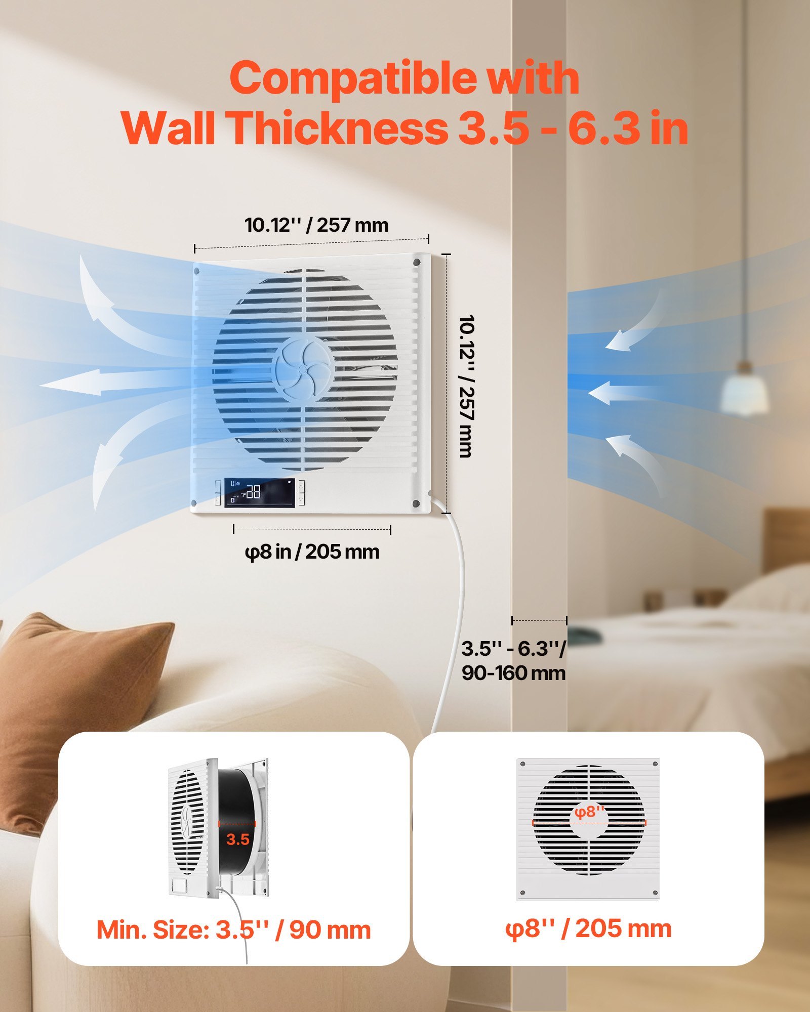 7.5-Inch Room To Room Fan, 2-in-1 305 CFM Through Wall Fan With Remote Control & Two-Way Airflow, 10-Speed Ventilation Quiet Vent For Kitchen, Living & Laundry Room Workshop - Image 2