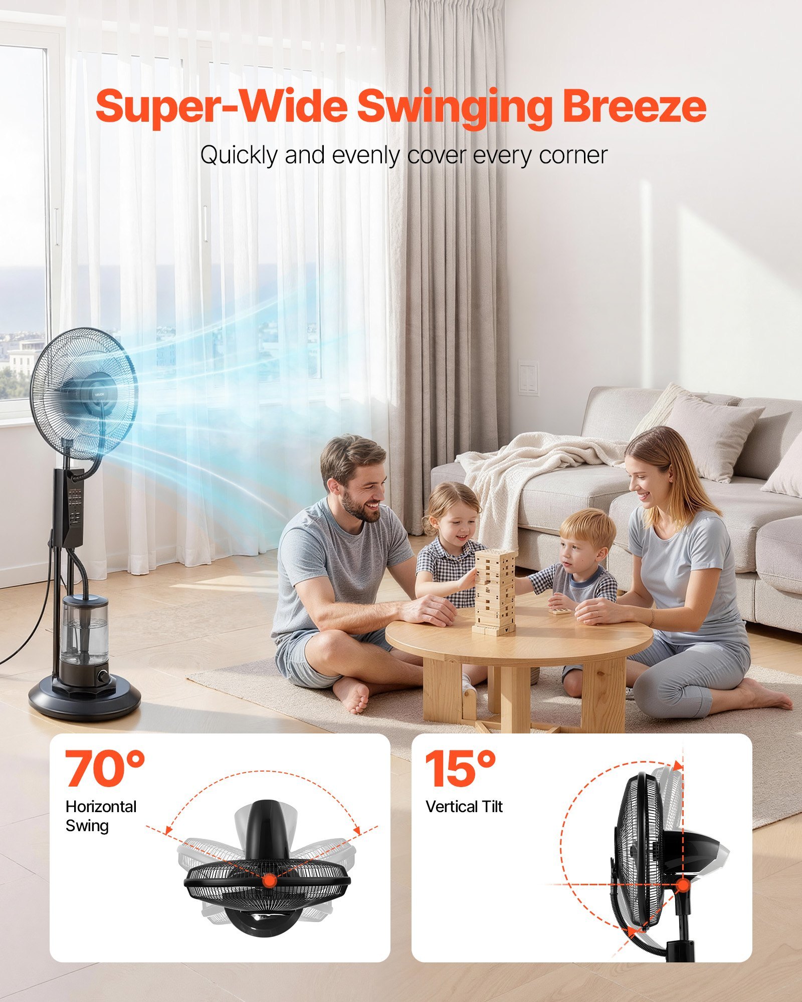 Misting Fan, 3 Wind Speeds Misting Standing Fan, Mister Cooling Fans With 0.79 Gal Water Tank, Remote & Panel Control, Water Cooling Fans For Indoor, Outdoor, Garage, Patio, Living Room, 3 Modes - Image 2