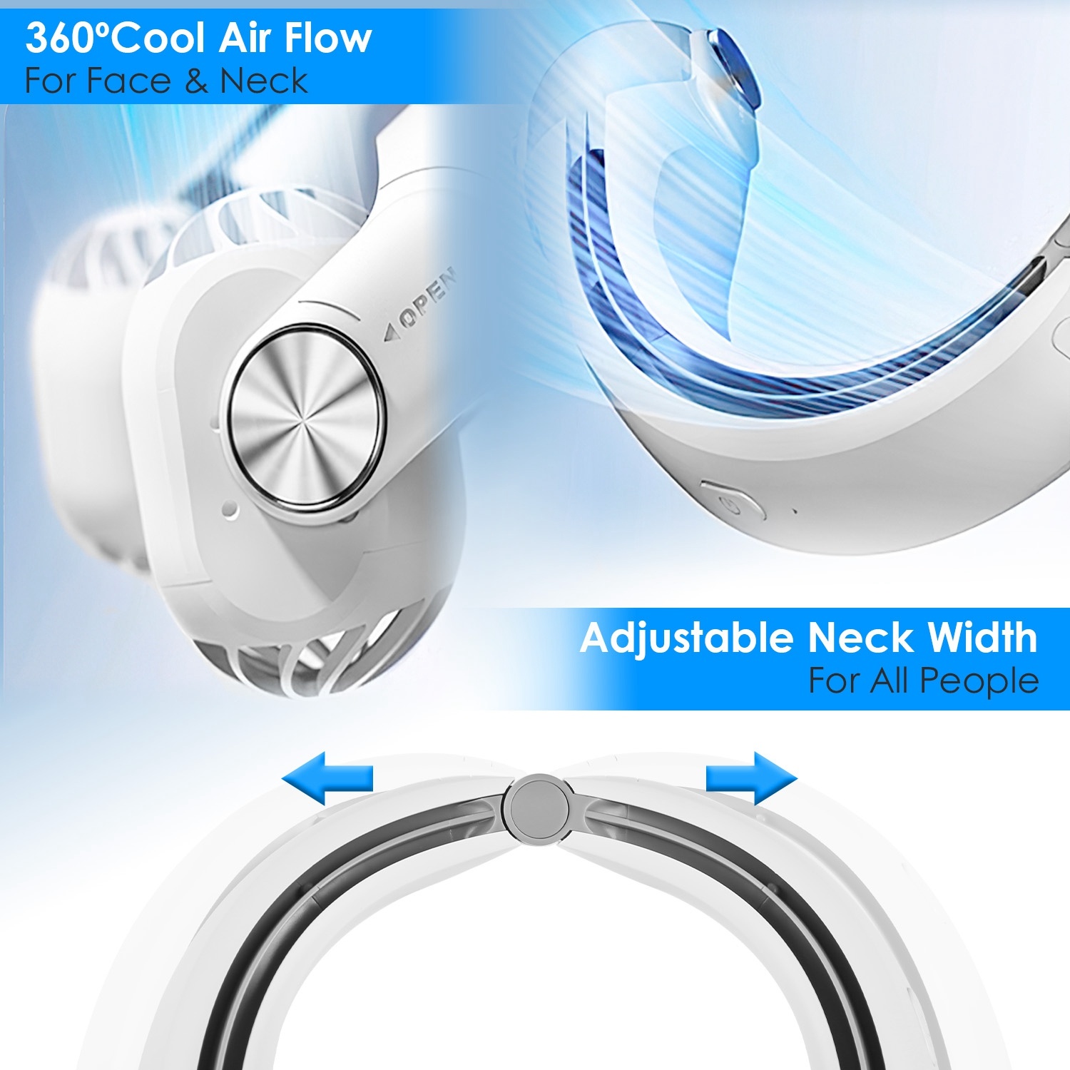 White-Green Options -- 1Pc Portable Neck Hanging Fan Hands-free Cooling Personal Fan With 3 Speeds 360 Degree Air Flow Adjustable Neck Width For Home Office Travel Dormitory - Image 6