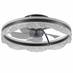 24 Quiet Ceiling Fan With Light LED Crystal Flush Mount Fan Lamp With Hidden Blades And Natural Airflow, Perfect For Bedroom, Kids Room, Study Room